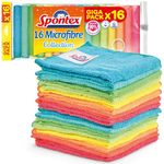 Spontex Microfibre Cloths for Cleaning | 16 Microfibre Collection Cleaning Cloths | For Use as Dusters & Kitchen Towels | 30 x 30cm | Assorted Colours | 16 Count