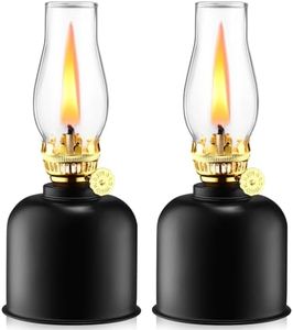 Tujoe 2 Pcs Oil Lamp Indoor Kerosene Lamp Lantern Metal Glass Oil Lamp for Indoor Chamber Small Oil Lamp Vintage Clear Glass Kerosene Lamp with Oil Wick for Indoor Use Home Table Decor Lighting, Black