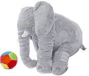 Babify Big Size Fibre Filled Stuffed Animal Elephant Baby Plush Material Hugging Soft Pillow Toy for Toddlers (60 cm, Grey with Ball) - 1 Year Above
