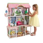 KidKraft Sweet Savannah Wooden Dolls House with Furniture and Accessories Included, 3 Storey Play Set with a Cat and Canopy Bed for 30 cm/12 Inch Dolls, Kids' Toys, 65851