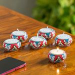 ExclusiveLane Shimmering Mughals Floral Hand-Painted Ceramic Tea Light Holders (Set of 6) - Tealight Candle Holder for Home Décor Votive Tealight Holder T Lite Candle Stand for Home Decoration