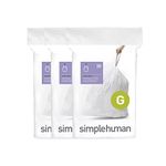 simplehuman CW0257 code G Custom Fit Bin Liner Bulk Pack, White Plastic (3 Pack of 20, Total 60 Liners)