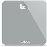 BAGAIL Bathroom Scale, Digital Weighing Scale with High Precision Sensors and Tempered Glass, Ultra Slim, Step-on Technology, Shine-Through Display, Grey