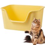 Vealind Open Top Cat Litter Tray with High Sides and Low Entry Cat Litter Box, 100% Leak Proof Anti Splash Pet Litter Box Cat Potty (Yellow)