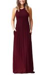 PCEAIIH Women's Casual Sleeveless Maxi Dress Loose Long Dresses with Pockets (S-B-Wine Red)