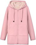 Gihuo Women's Winter Coat Sherpa Lined Zip Hoodie Long Sweatshirt Warm Fleece Lining Heavyweight Hooded Jacket, Pink, Small