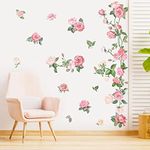 decalmile Watercolor Pink Floral Wall Decals Rose Flower Wall Stickers Girls Room Living Room Bedroom Wall Decor