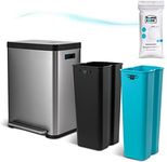 Home Zone Living 19 Gallon Kitchen Trash Can with Dual Compartments for Recycling, CleanAura Odor Control, Stainless Steel, Silver, 70 Liters Total, Gen 2