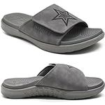 KuaiLu Mens Slides Soft Cushion Sport Sandals with Plantar Fasciitis Arch Support Adjustable Open Toe Summer Slippers Slip on Indoor Outdoor Sandalias Para Hombres, Grey Size 11