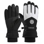 Gustave® Winter Gloves for Men - Fleece Lined, Touch Screen, Waterproof & Windproof Warm Gloves with Anti-Slip Grip for Riding, Hiking, Ski - Black & White Stylish Design, Free Size