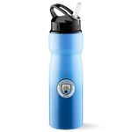 MANCHESTER CITY FC Water Bottle with Straw Metal Water Bottle Football Fans Sports Work Gym - Man City Gifts for Men