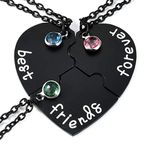 Jovivi Best Friends ever and Ever Friendship Necklaces Keychains 3/4,Alloy Heart Matching Puzzle Pc BBF Friendship Jewelry, Rhinestone, No Gemstone, Black (AJ3000938)