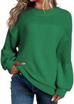 Dokotoo Womens Sweater Casual Long Sleeve Knit Solid Color Crew Neck Fall Sweaters for Women Trendy Fashion 2024 Winter Chunky Pullover Tops Jumper Green Small