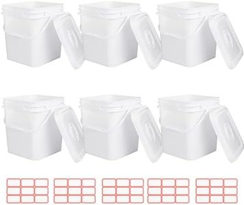 PEDOBALI 6 Pcs 3.5 Gallon Square Bucket with Plastic Handles and Lid White Lightweight Square Bucket Pail for Storing Charcoal,Dry Food, Fishing, Camping
