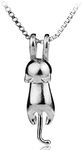 Wonvin Collection Womens 925 sterling silver 3D cute cat Lover Matte surface/smooth pendant necklace (Cat Necklace)