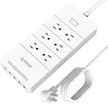 ORICO Power Strips with 6 Outlets & 5 USB Ports, Surge Protector Power Strip Flat Extension Cord 10 FT(1875W/15A), 1700 Joules for Home & Office Accessories, ETL Listed- White