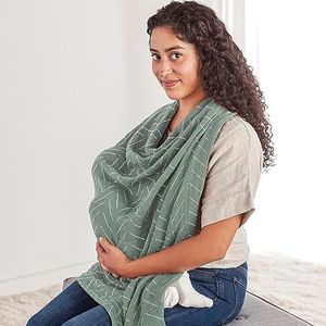 Itzy Ritzy Breastfeeding Boss Multi-Use Cover – A Nursing Cover, Swaddle, Car Seat Cover, Tummy Time Mat & Burp Cloth All in One – Made of Soft Muslin Fabric & Measures 47” x 47” (Sage Mudcloth)