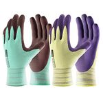 COOLJOB 2 Pairs Gardening Work Gloves for Men and Women, Breathable Base Rubber Coated Non-Slip Garden Gloves for Lawn Yard Patio Gardener, Durable Washable and Reusable, Green & Yellow, Medium M