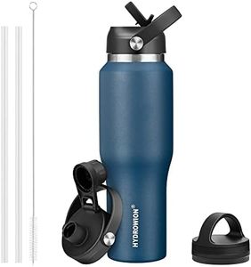 HYDROWION 32oz Stainless Steel Water Bottle(Cold for 48 Hrs, Hot for 24 Hrs), Double Wall Vacuum Insulated Water Flask with Straw Lid, Spout Lid and Flex Cap, Fit in Any Car Cup Holder, Cobalt