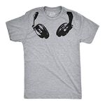 Headphones Around The Neck T Shirt Cool Music Rock and Roll DJ Tee, Light Heather Grey, Large