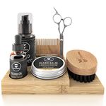 Striking Viking Beard Grooming Kit with Caddy, Beard Care Oil and Balm, Beard Shampoo, Wooden Comb, Beard Brush, & Trimming Scissors - 7 pcs - Beard Comb - Beard Balm Brush - Beard Grooming Tools