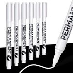 White Permanent Markers Bullet Tip Marker Paint Pen, 6 Pack Acrylic White Fabric Pen 1mm White Marker Pens Set Waterproof Quick Dry for Doodling Rock Metal Glass Wood Tyre Painting Plastic Ceramic