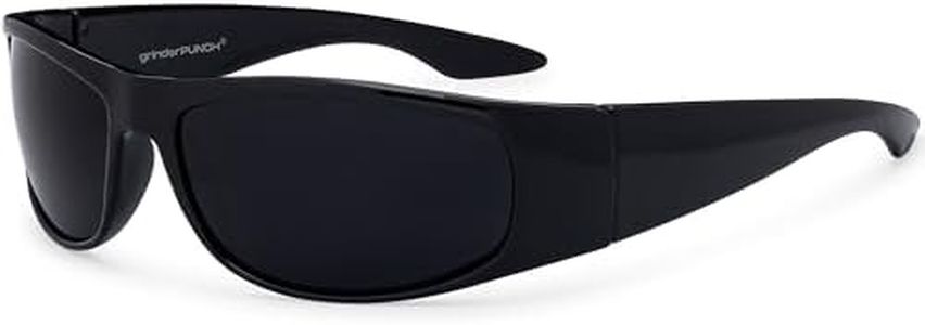 grinderPUNCH Super Dark Lens Black Sunglasses | Biker Style Rider | Wrap Around Frame, Black, Standard