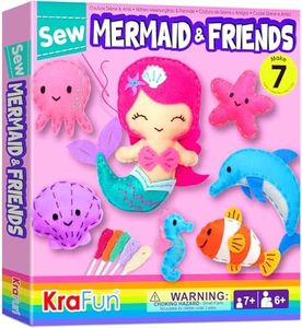 KRAFUN Mermaid Friends Sewing Kit for Kids 7+ Years, 5 Stuffed Sea Creatures (Mermaid, Dolphin, Octopus), Felt, Instructions, Educational Craft Toy