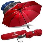 VAN BEEKEN Umbrella Windproof I Wind Resistant Travel Umbrella with Teflon I Light Compact Umbrella I Mini Umbrella Portable Folding Umbrella for Men Women (Red)