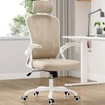 Farini Ergonomic Office Chair, Home Office Desk Chair with Headrest, High Back Computer Chair with Flip-up Armrests and Adjustable Lumbar Support for Home Office Study Room Bedroom, Khaki.