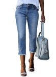 Sidefeel Women's Capri Jeans High Waisted 2024 Summer Straight Leg Raw Hem Denim Pants, D Sky Blue, 12