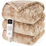 EHEYCIGA Heated Blanket Electric Blanket Throw Faux Fur, Heating Blanket with 9 Heating Levels & 10 Hours Auto Off, Portable Soft Cozy Sherpa Washable Blanket with Fast Heating Camel, 50 x 60 Inches