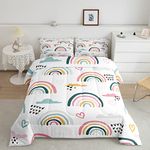 Rainbow Comforter Set Cartoon Rainbow Bedding Set Full Size for Kids Girls Boys Nursery Toddler Hand Drawn Iridescent Print Down Comforter Colorful Clouds Love Heart Quilt Duvet Set 2 Pillow Cases