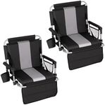 HIGH POINT SPORTS Foldable Stadium Seats for Bleachers with Back Support, 2PCS Bleacher Seats Chairs with Back and Cushion, Portable Folding Stadium Chairs with Armrest, Black