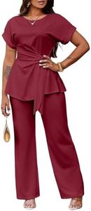 Women's 2 Piece Outfits,Short Sleeve Peplum Top,Flared Pants Set