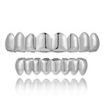 Txdvbls Grillz Mens Gold Grills for Your Teeth Silver 8 Teeth Caps Top Bottom Set Halloween Costumes Mouth Dental Grillz Teeth