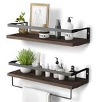 Rustic Floating Shelves Wall Mounted, Bathroom Wall Shelf Set of 2, Floating Storage Decor Wood Wall Shelves with Towel Rack for Bahtroom, Kitchen, Laundry Room etc (Brown)