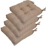 BLISENCHY Set of 4 Non-Slip Chair Cushions for Dining Chairs, 18"x18"x3" Tufted Kitchen Seat Pads with Ties – Comfortable and Soft (Nature Linen)