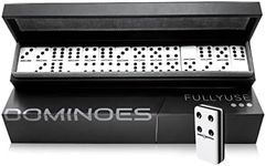 Fullyuse -Deluxe Dominoes Set for Adults - Double six Professional Dominos with Spinners and Leather Storage Case, Classic Black and White Tiles with Acrylic Tiles Jumbo Size (4 Layers)