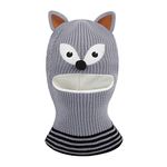 Cartoon Winter Hats Ski Cap for Girls Boys Windproof Thermal Fleece Trapper Hat with Earflap Face Warmer, Fox Grey, for Kids 2-5 Y, One Size