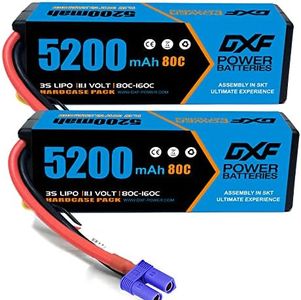 DXF 3S LiPo Battery 11.1V 80C 5200mAh Hardcase Battery with EC5 Plug for RC Car, RC Airplane, RC Helicopter, RC Hobby (2 Packs)