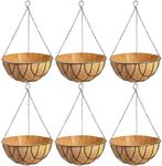 GARDEN KING 10 Inch Metal Hanging Basket with Chain and Coco Liner, Designer Hanging Basket for Indoor and Outdoor Garden (Black, Set of 6 Pc)