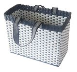 PAPERUS Sonas Creation Re-usable White & Grey Picnic Basket| Carry Bag| Shopping Bag| Handbag for Lunchbox, Water Bottle; Eco-Friendly Hand-weaved of Paper Ropes 11 Inch Tall 14" Length 7 Inch at Base