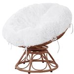 ROYALAY Faux Fur Cover for Papasan Cushion with Fluffy Plush,Shaggy Slipcover, Removable Chair Cushion Cover with 8 Ties-Cover Only-Fit 50-52 in (55 in, White)