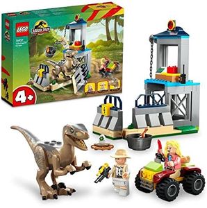 LEGO 76957 Jurassic Park Escapada del Velociraptor, Juguete de Construcción para Niños y Niñas a Partir de 4 años, Set con Figura de Dinosaurio, Coche Todoterreno y 2 Minifiguras