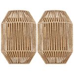 MhyTogn Natural Rattan Wall Sconce Set of 2, with Boho Woven Wicker Shade Antique Brass Brush Paint Finish for Vanity Stairway Fireplace Living Room Bedside Passway Hallway