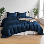 LINENWALAS 100% Organic Bamboo Complete Core Bedding Set for Emperor Size Bed, Soft Cooling Bamboo Silk Bedding Set - 1 Duvet Cover, 1 Fitted Sheet and 2 Pillowcases (Emperor, Navy Blue)