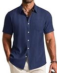 COOFANDY Mens Shirt Short Sleeve Casual Lightweight Summer Shirt Regular Fit Beach Top with Pocket Blau XL