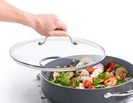 Tempered Glass Vented Pan Lid Saucepans, Wok, Glass Lid 34CM Transparent - Stainless Steel Rim & Handle (34CM)