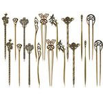 FEPITO 18 PCS Hair Sticks Antique Bronze Hair Pin Chinese Women Hair Chopsticks Pins Retro Vintage Decorative for Hair Diy Accessory（9 Design）